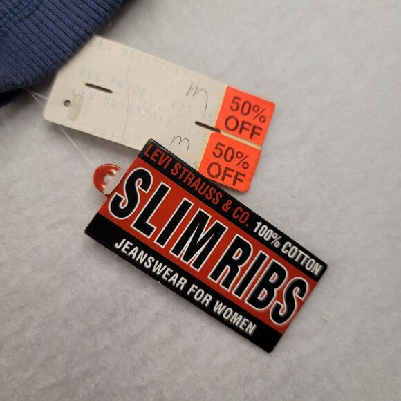 Vintage 90s Levi's Size M Slim Ribs Long Sleeve Henley Shirt Cotton Navy Blue - Picture 6 of 9